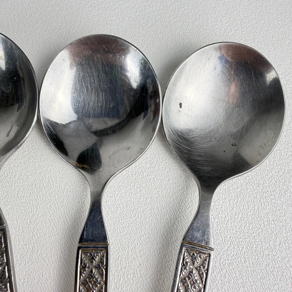 Rogers International Soup Spoons Vogue Pattern Stainless Steel Set of 6 Vintage